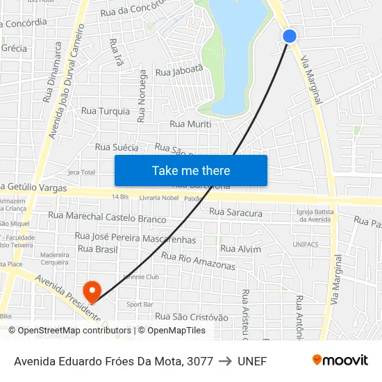 Avenida Eduardo Fróes Da Mota, 3077 to UNEF map