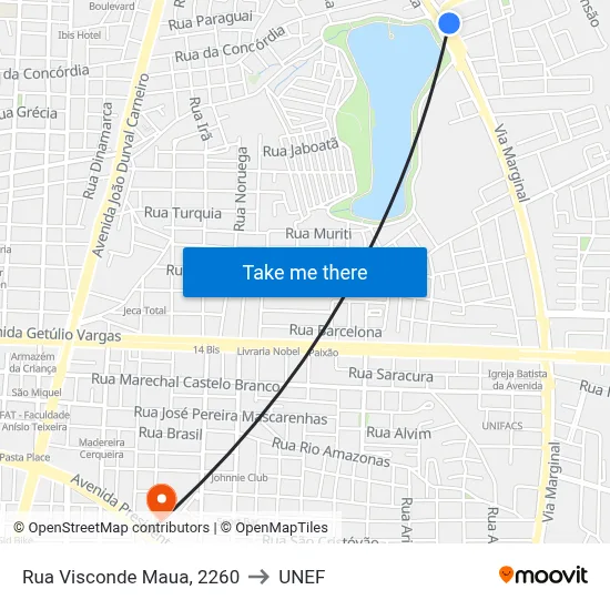 Rua Visconde Maua, 2260 to UNEF map