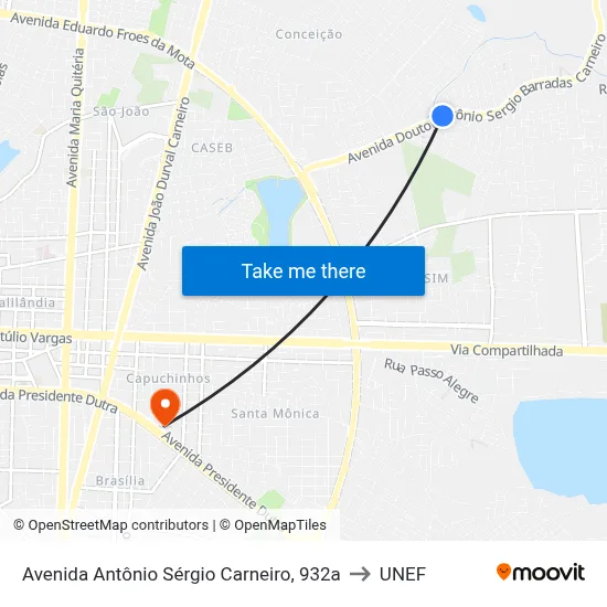 Avenida Antônio Sérgio Carneiro, 932a to UNEF map