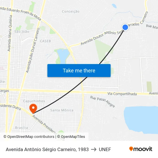 Avenida Antônio Sérgio Carneiro, 1983 to UNEF map