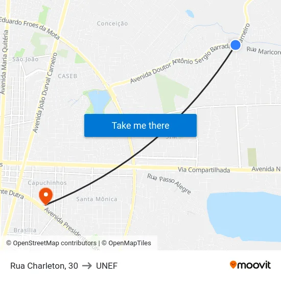 Rua Charleton, 30 to UNEF map