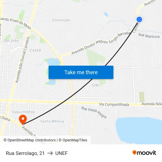 Rua Serrolago, 21 to UNEF map
