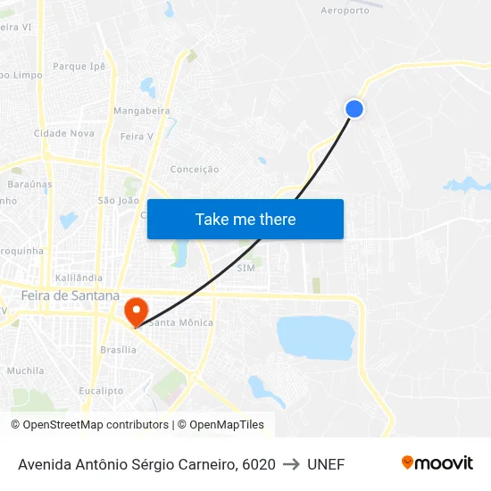 Avenida Antônio Sérgio Carneiro, 6020 to UNEF map