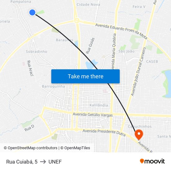 Rua Cuiabá, 5 to UNEF map