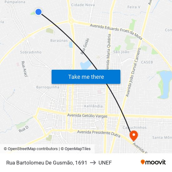 Rua Bartolomeu De Gusmão, 1691 to UNEF map