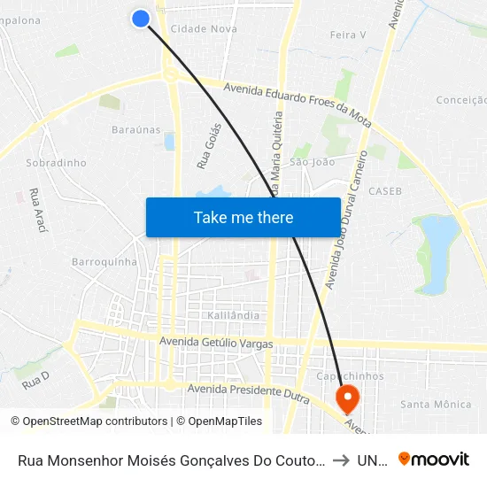 Rua Monsenhor Moisés Gonçalves Do Couto, 1590 to UNEF map