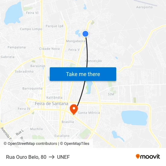 Rua Ouro Belo, 80 to UNEF map
