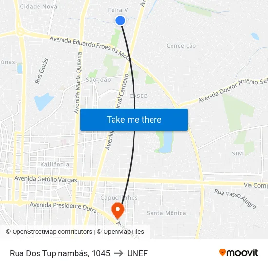 Rua Dos Tupinambás, 1045 to UNEF map