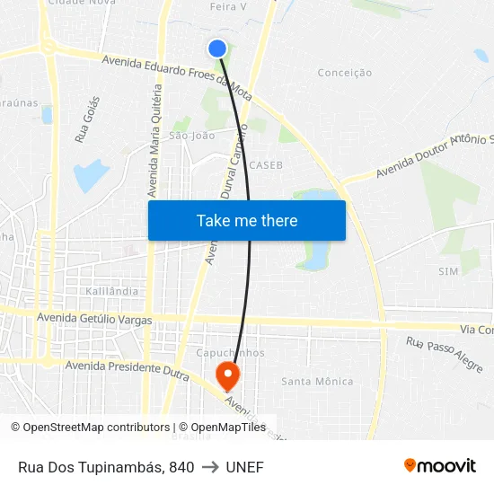 Rua Dos Tupinambás, 840 to UNEF map