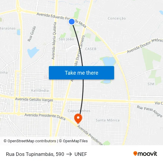 Rua Dos Tupinambás, 590 to UNEF map