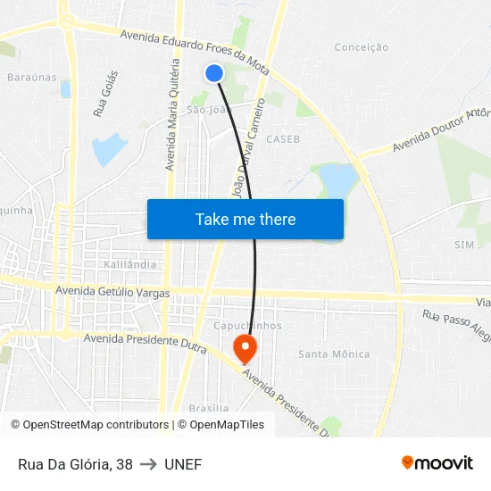 Rua Da Glória, 38 to UNEF map