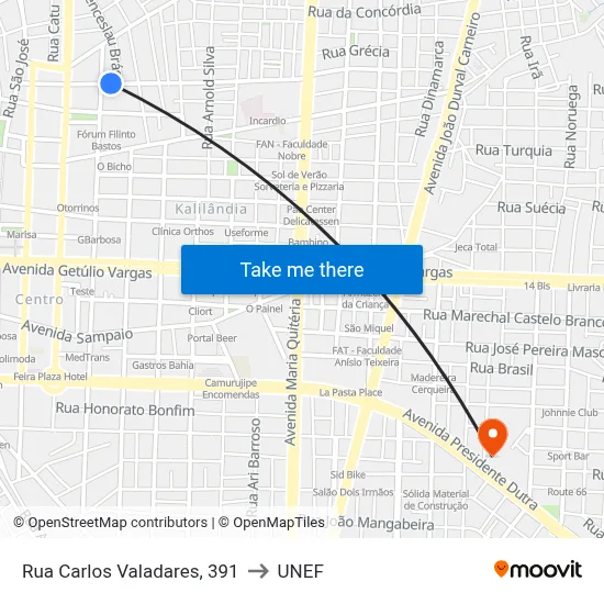 Rua Carlos Valadares, 391 to UNEF map