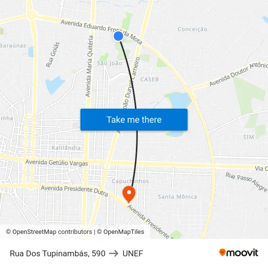 Rua Dos Tupinambás, 590 to UNEF map