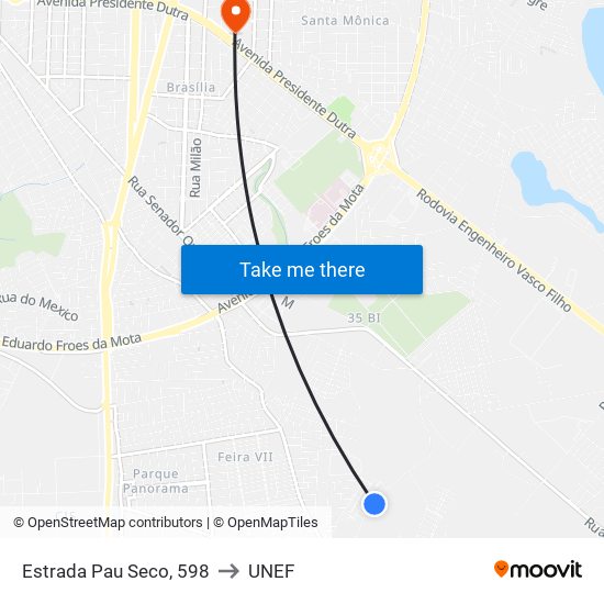 Estrada Pau Seco, 598 to UNEF map