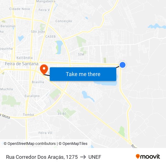 Rua Corredor Dos Araçás, 1275 to UNEF map
