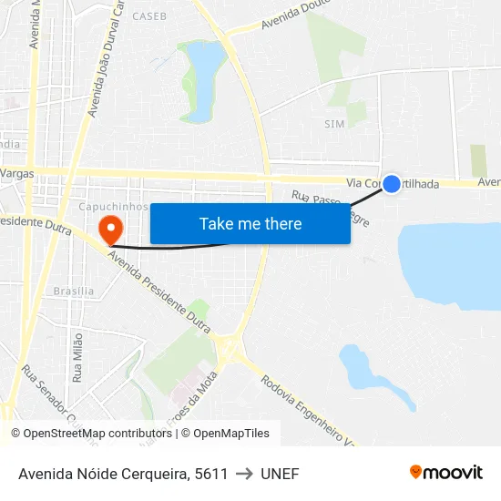 Avenida Nóide Cerqueira, 5611 to UNEF map