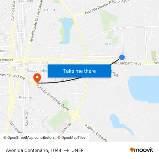 Avenida Centenário, 1044 to UNEF map