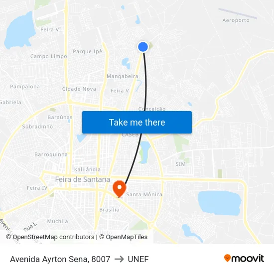 Avenida Ayrton Sena, 8007 to UNEF map