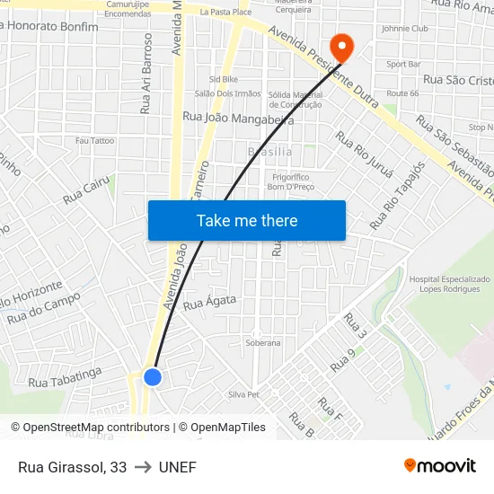 Rua Girassol, 33 to UNEF map