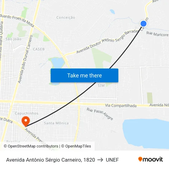 Avenida Antônio Sérgio Carneiro, 1820 to UNEF map