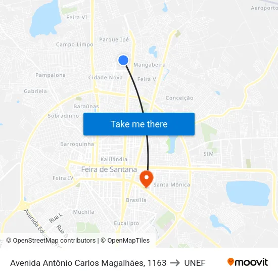 Avenida Antônio Carlos Magalhães, 1163 to UNEF map
