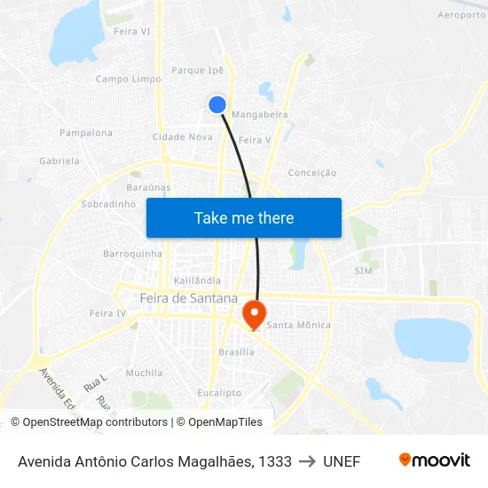 Avenida Antônio Carlos Magalhães, 1333 to UNEF map