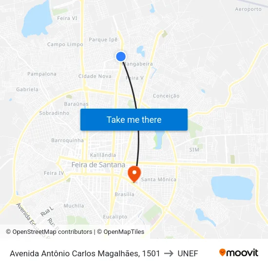 Avenida Antônio Carlos Magalhães, 1501 to UNEF map