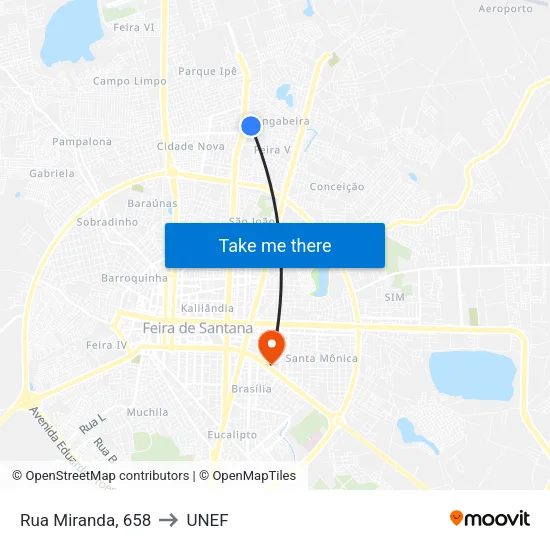 Rua Miranda, 658 to UNEF map