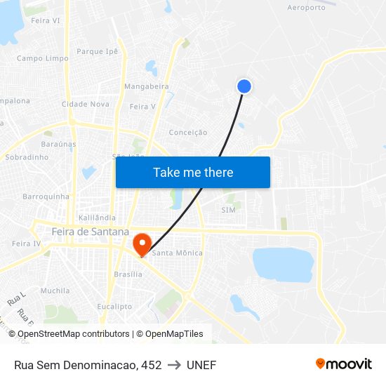 Rua Sem Denominacao, 452 to UNEF map