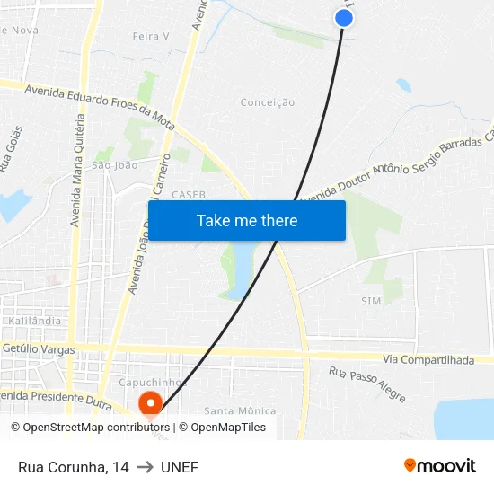 Rua Corunha, 14 to UNEF map