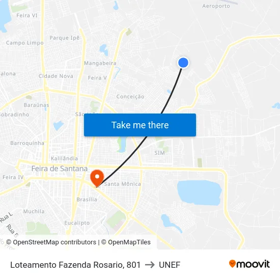 Loteamento Fazenda Rosario, 801 to UNEF map