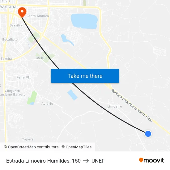 Estrada Limoeiro-Humildes, 150 to UNEF map
