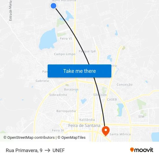 Rua Primavera, 9 to UNEF map