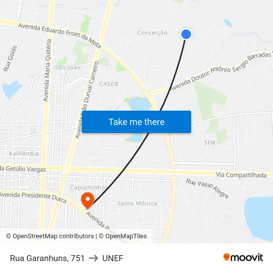 Rua Garanhuns, 751 to UNEF map