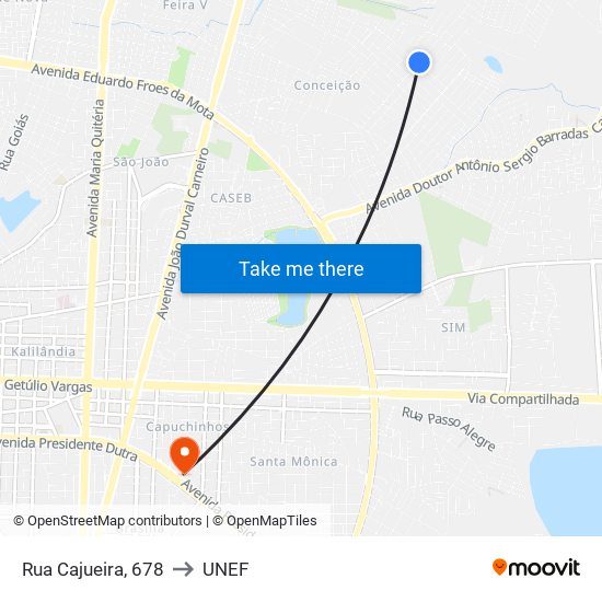 Rua Cajueira, 678 to UNEF map