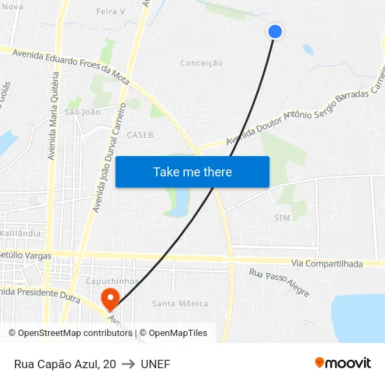 Rua Capão Azul, 20 to UNEF map
