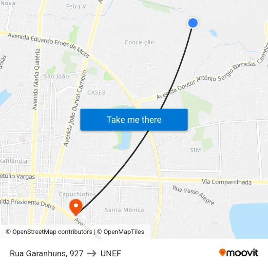 Rua Garanhuns, 927 to UNEF map