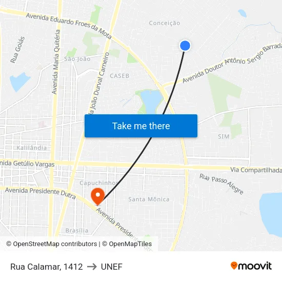 Rua Calamar, 1412 to UNEF map