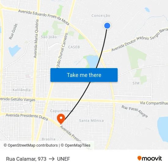 Rua Calamar, 973 to UNEF map