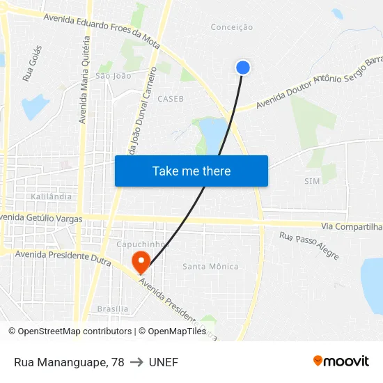 Rua Mananguape, 78 to UNEF map