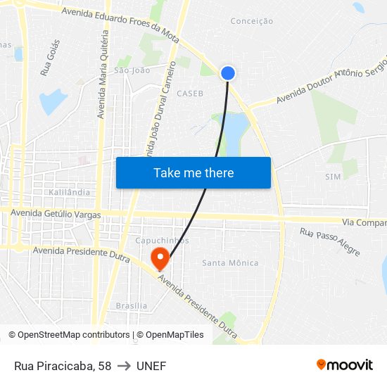 Rua Piracicaba, 58 to UNEF map