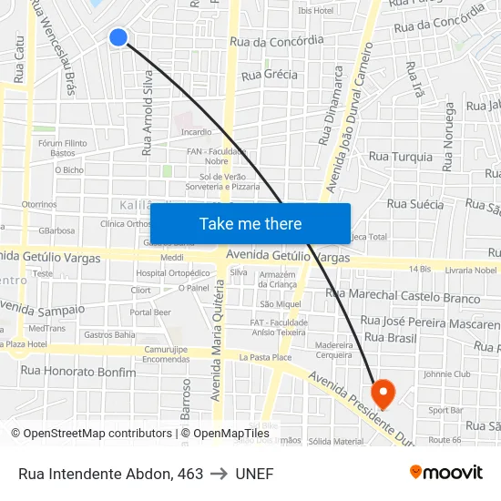 Rua Intendente Abdon, 463 to UNEF map