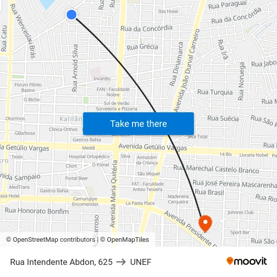 Rua Intendente Abdon, 625 to UNEF map