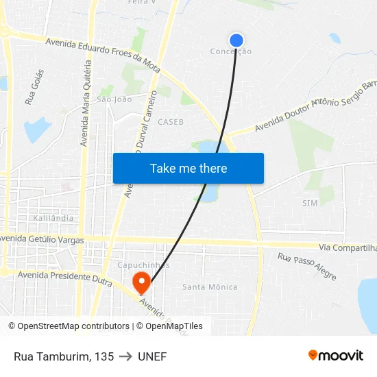 Rua Tamburim, 135 to UNEF map