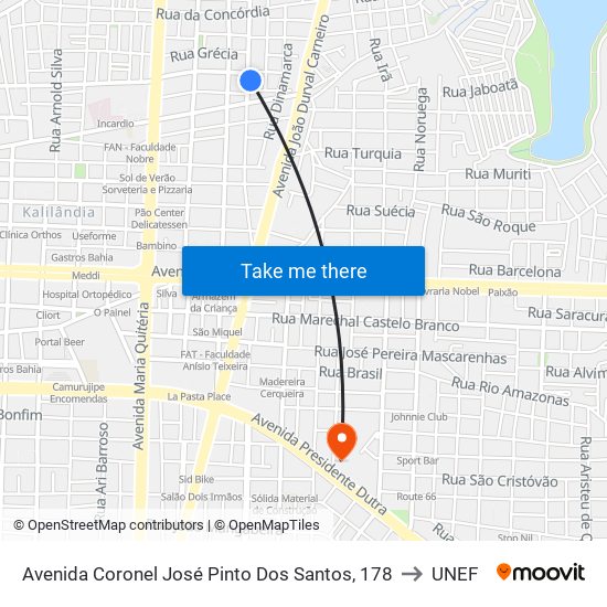 Avenida Coronel José Pinto Dos Santos, 178 to UNEF map