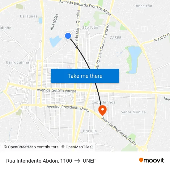 Rua Intendente Abdon, 1100 to UNEF map