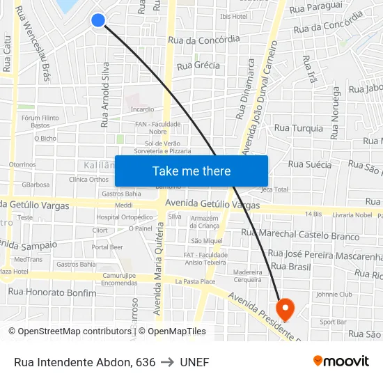 Rua Intendente Abdon, 636 to UNEF map