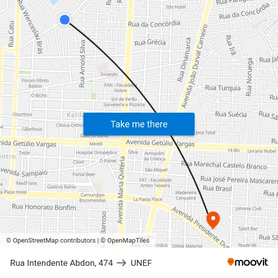 Rua Intendente Abdon, 474 to UNEF map