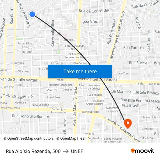 Rua Aloísio Rezende, 500 to UNEF map