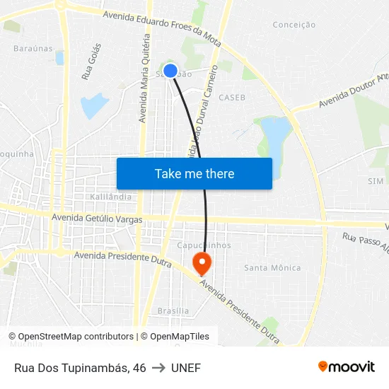 Rua Dos Tupinambás, 46 to UNEF map